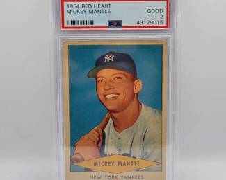 1954 MICKEY MANTLE RED HEART CARD. PSA 2 