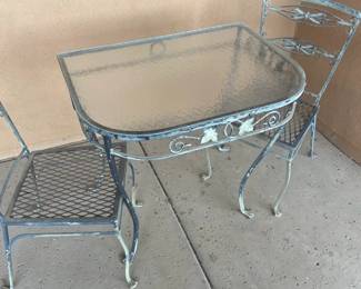 Glass Top Patio Table And Two Chairs