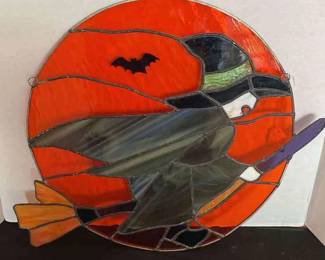 Stained Glass Witch On Broom