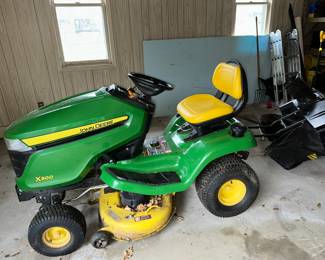 John Deere X300 with accessories baggers