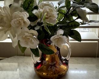 Cranberry 3 Handled Vase W/ Gold Enameled Decoration