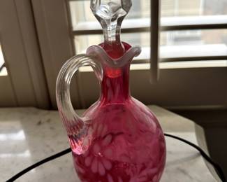 Fenton Art Glass Cranberry Cruet Bottle Daisy And Fern