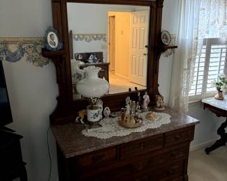 Vintage Marble Top Dresser with Mirror