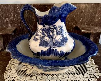 Antique Ironstone Wash Basin and Pitcher