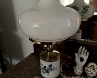Vintage Hurricane Style Milk Glass Table Lamp