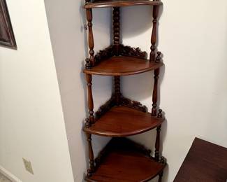5 Shelf Corner Shelf with Carved Wood Detail