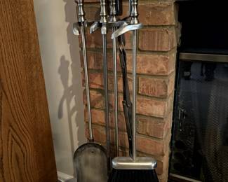 4-Piece Set of Brass Fire Place Tools