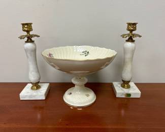 Lot 7516 Royal Copenhagen Denmark Porcelain Compote Italian Marble Candlestick Holders