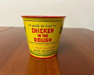 Lot 7477 1937 Fried Chicken Tin Litho Advertising Chicken in the Rough Oklahoma City