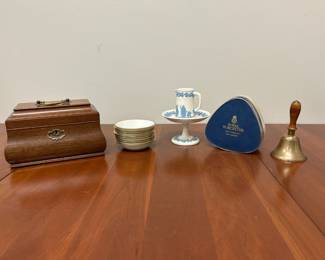 Lot 7506 Wedgwood Etruscan Creamer Pedestal Bowl Haviland Dishes Royal Worcester Porcelain Brass Bell Vintage Jewelry Box Art