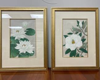 Lot 7502 Pair of Botanical Wall Art Magnolias Lily Pads