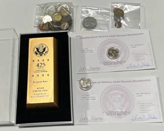 Lot 7521 425 Net Grams Ballistic Roll 2007 D John Adams 50 US Presidential Uncirculated Dollar Coins Other Assorted Coins