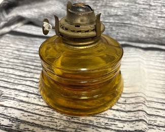 small amber glass oil lamp base, "handy lamp"