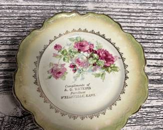 Wellsville KS advertisement handpainted floral plate