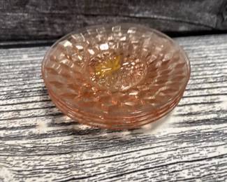 Pink depression glass, cube pattern, plates