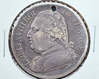 1815 Silver 5 Francs Coin Louis XVIII Roi De France