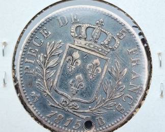 1824 W Silver 2 Francs coin Louis XVIII Roi De France