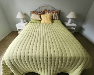 Vintage White Wicker Bed & Nightstands