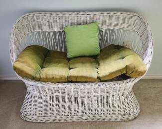 Vintage White Wicker Settee