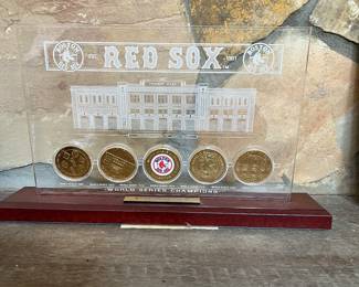 Boston Red Sox World Series Display with 5 Coins