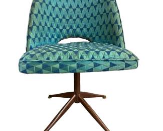 $600 USD      4 Mid Century Swivel Turquoise Wooden Legs Brass Feet Chairs EK221-2     Original mid-century design with swivel capabilities and a bright turquoise color. The wooden legs are accompanied by brass feet for added elegance.
Dimensions: 20 x 19 x 32"H  Seat = 29"
Condition: Good.  See photos for details.  Could use new upholstery.
Local pick up Merrifield, VA. Contact us for shipper suggestions       https://goodbyhello.com/products/copy-of-pie-safe-ek221-1?_pos=10&_sid=cb561db5b&_ss=r