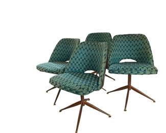 $600 USD      4 Mid Century Swivel Turquoise Wooden Legs Brass Feet Chairs EK221-2     Original mid-century design with swivel capabilities and a bright turquoise color. The wooden legs are accompanied by brass feet for added elegance.
Dimensions: 20 x 19 x 32"H  Seat = 29"
Condition: Good.  See photos for details.  Could use new upholstery.
Local pick up Merrifield, VA. Contact us for shipper suggestions       https://goodbyhello.com/products/copy-of-pie-safe-ek221-1?_pos=10&_sid=cb561db5b&_ss=r