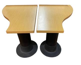 $2000 USD      Vintage Herman Miller Black Pedestal Base s-curve Console End Tables EK221-11     Handsome pair of vintage Herman Miller black pedestal base S-curve console or sofa tables. Beautiful condition, keeping in mind that these are vintage and not new so will have minor signs of use and wear. Circa, Late 20th Century.
Dimensions: 22 x 30 x 29"H (each)
Condition: Very good condition.
Local pick up Merrifield, VA.  Contact us for shipper suggestions.      https://goodbyhello.com/products/copy-of-4-gray-leather-crate-barrel-counter-stools-ek221-10?_pos=12&_sid=cb561db5b&_ss=r