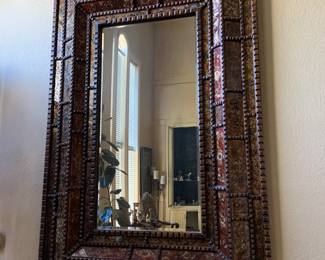 unique mirror, wood and glass inlay, gorgeous!