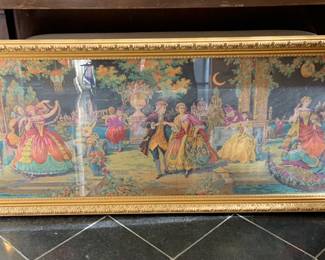 antique hand tied Persian tapestry, framed (glare, not damage)