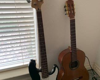 Fender stratocaster, acoustic guitar