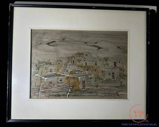 LARRY HILBURN Original Watercolor "Taos Pueblo" (1959)