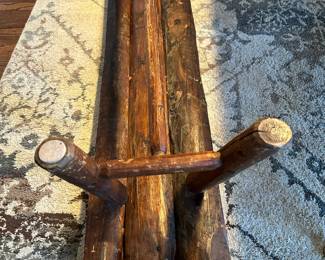 Antique ADIRONDACK Old Hickory Style Log Table with Split Log Benches