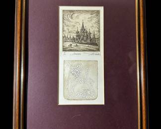Antique Signed Limited Edition Etching and Embossing St. George the Dragon Slayer