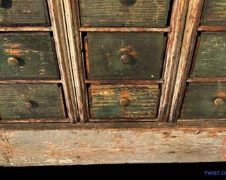 Antique Distressed Spice Cabinet with Reclaimed Cigar Box Drawers