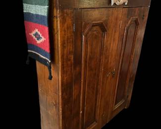 Antique Primitive Folk Art Two Chamfered Door Cabinet with Angel