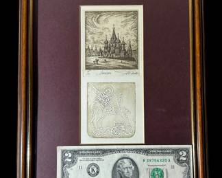 Antique Signed Limited Edition Etching and Embossing St. George the Dragon Slayer