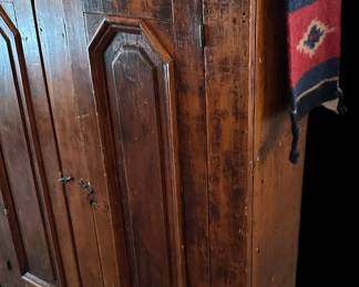 Antique Primitive Folk Art Two Chamfered Door Cabinet with Angel