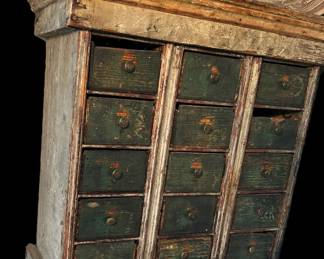 Antique Distressed Spice Cabinet with Reclaimed Cigar Box Drawers