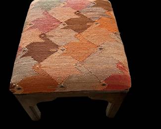 Vintage ETHAN ALLEN Foot Stool with Vintage Duck Fabric