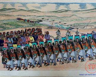 Jemez Pueblo artist JOSE REY TOLEDO Original Watercolor "Green Corn Dance - Keresan" 1969 Ceremonial Dance