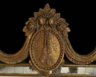 Large Gilt Wood Carved Floral Tassels and Drapery Louis XVI Style Console Wall Mirror