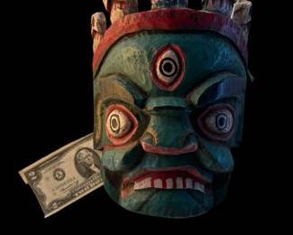 Vintage TIBETAN Style Protective MASK - GREEN MAHAKALA