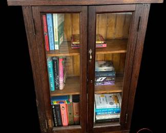 Antique Wainscot Glass Front Library Cabinet