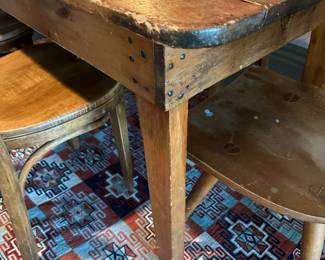 Antique Primitive Farmhouse Table with Primitive Chairs Set