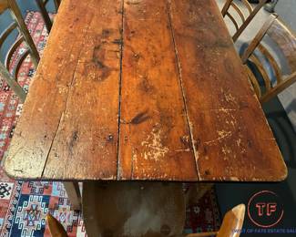 Antique Primitive Farmhouse Table with Primitive Chairs Set