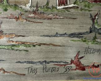 LARRY HILBURN Original Watercolor "Taos Pueblo" (1959)