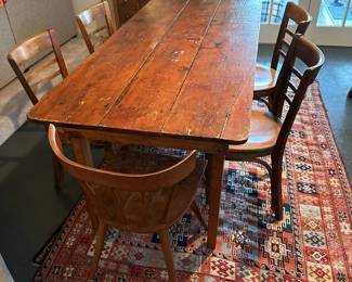 Antique Primitive Farmhouse Table with Primitive Chairs Set