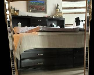 Large Gilt Wood Carved Floral Tassels and Drapery Louis XVI Style Console Wall Mirror