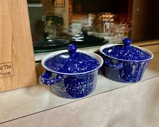 California Pantry Crocks w/ Handles in Bed Blue Spackle