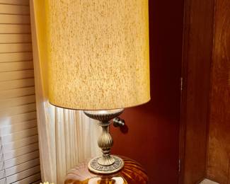 A Pair of Umber Glass Mid Century Tall Lamp